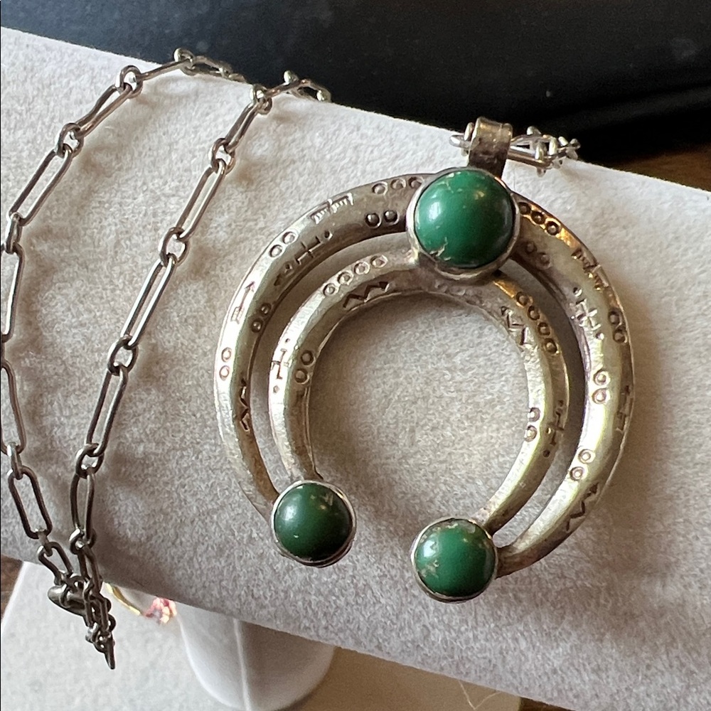 Antique Native American Navajo Sterling Silver Turquoise Naja pendant necklace